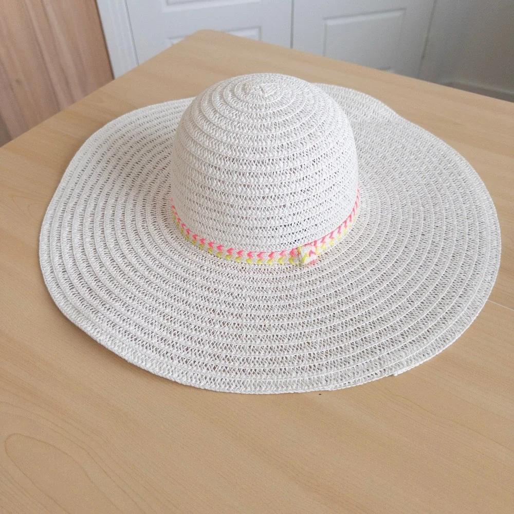 Womens Sun Hat One Size White Wide Brim‎ Straw Blend Resort Beach Summer Travel